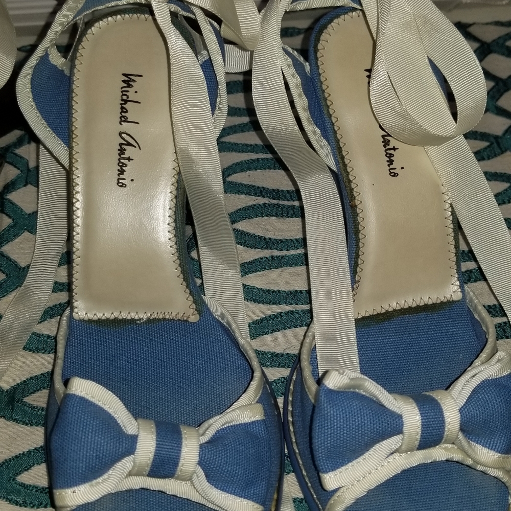 Women's light blue denim wedge lace ups